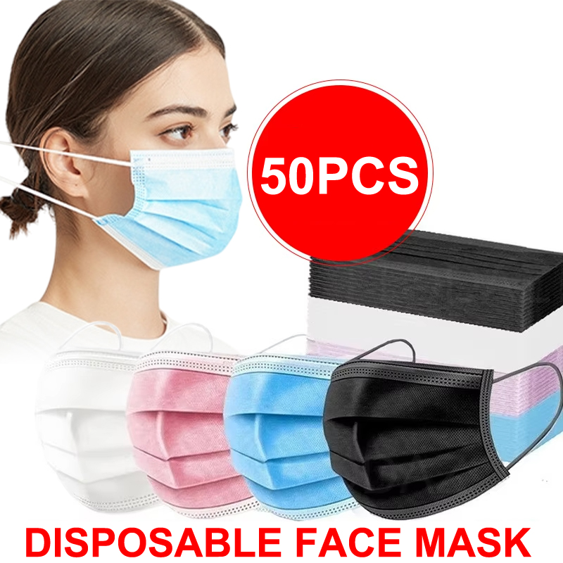 50Pcs Unisex 3-layer Mask Face - Disposable Mask Blue recension och pris