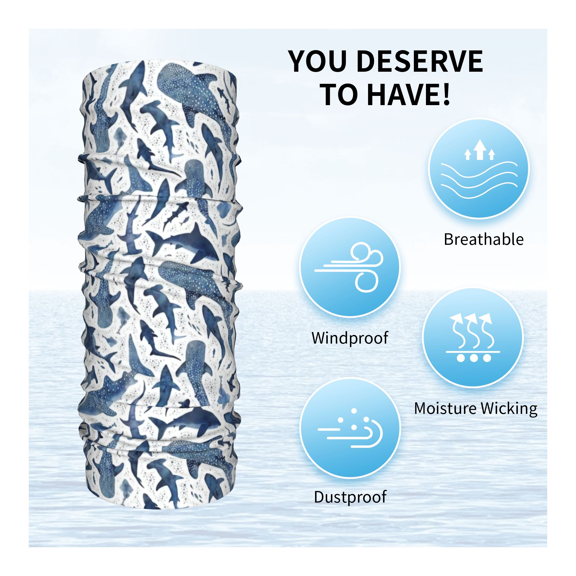 Custom Blue Watercolour Shark  - Neck Gaiter Face Cover recension och pris