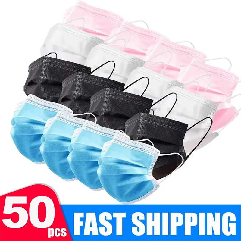 50Pcs 3-layer Mask Face Masks  - Black Face Mask Pack recension och pris
